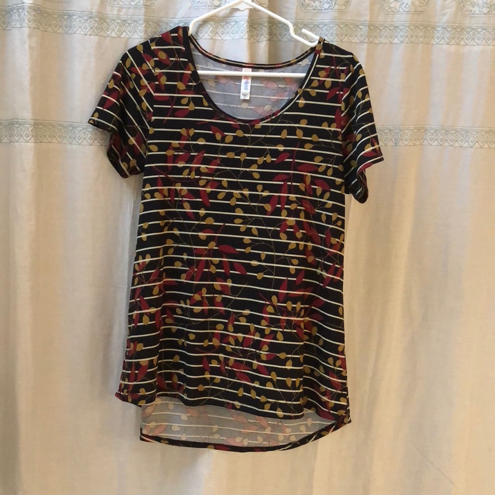 LULA ROE classic t black, gold  and brick red